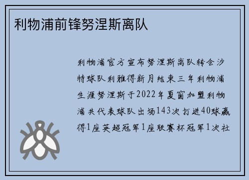 利物浦前锋努涅斯离队